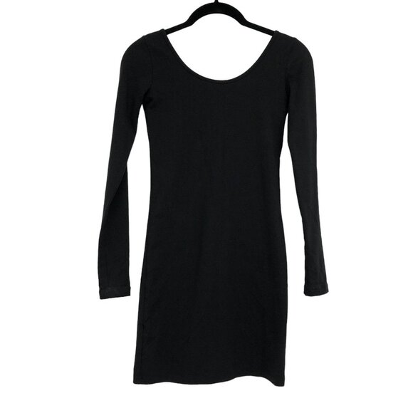 NL Black Long Sleeve Bodycon Scooped Round Neck Mini Dress perfect LBD - Picture 2 of 16